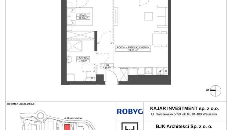 Rzut - Mieszkanie na sprzedaż 2 pokoje o powierzchni 48,6 m² - numer C.0M08 w Foresteria