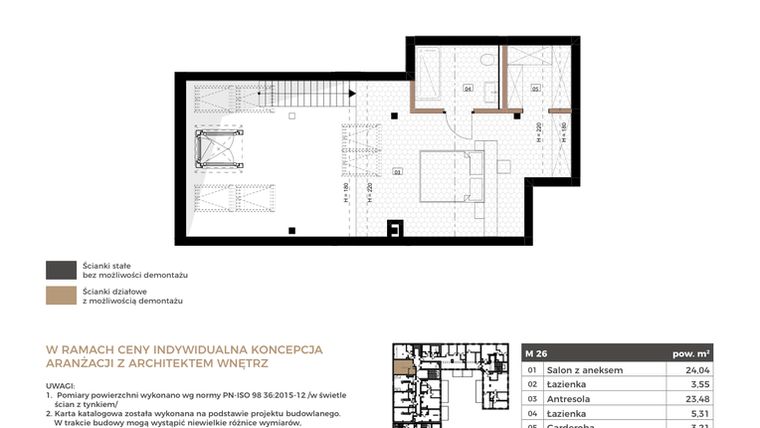 Rzut - Mieszkanie na sprzedaż 2 pokoje o powierzchni 59,59 m² - numer M26 w Apartamenty Królewska Huta