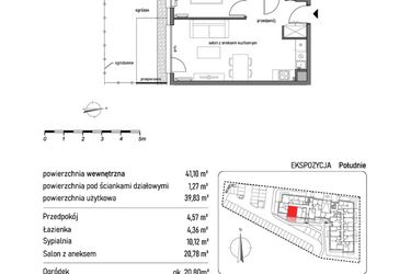 Rzut - Mieszkanie na sprzedaż 2 pokoje o powierzchni 41,1 m² - numer 1.1.2. w Dywizjonu 303
