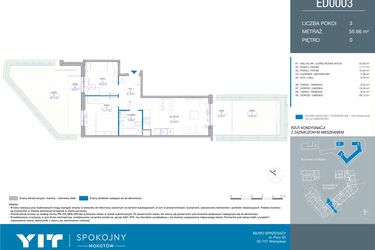 Rzut - Mieszkanie na sprzedaż 3 pokoje o powierzchni 55,66 m² - numer ED0003 w Spokojny Mokotów