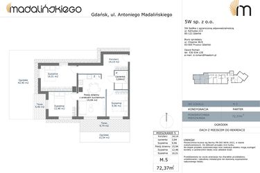 Rzut - Mieszkanie na sprzedaż 4 pokoje o powierzchni 72,37 m² - numer M05 w Madalińskiego
