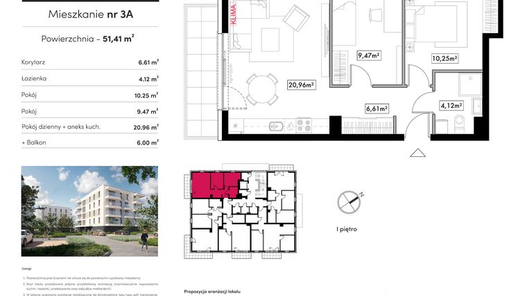 Rzut - Mieszkanie na sprzedaż 3 pokoje o powierzchni 51,41 m² - numer B12.M3A w Novum Rumia