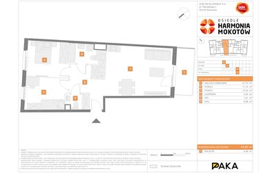 Rzut - Mieszkanie na sprzedaż 3 pokoje o powierzchni 64,26 m² - numer B.27 w Osiedle Harmonia Mokotów