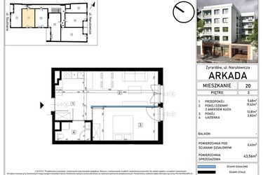 Rzut - Mieszkanie na sprzedaż 2 pokoje o powierzchni 43,56 m² - numer 20 w N15