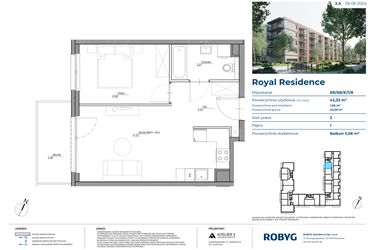 Rzut - Mieszkanie na sprzedaż 2 pokoje o powierzchni 42,33 m² - numer RR/6B/E/1/8 w Royal Residence 6B
