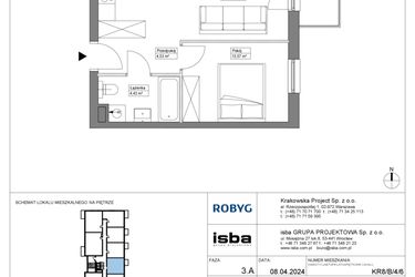 Rzut - Mieszkanie na sprzedaż 2 pokoje o powierzchni 40,99 m² - numer KR8/B/4/6 w Apartamenty Krakowska etap VIII