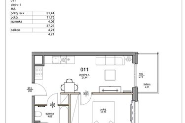 Rzut - Mieszkanie na sprzedaż 2 pokoje o powierzchni 37,23 m² - numer 11 w Rezydencja Liwska 3