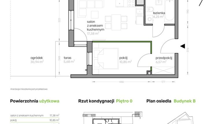 Rzut - Mieszkanie na sprzedaż 2 pokoje o powierzchni 41,01 m² - numer B/1.3 w Ujeścisko Vita