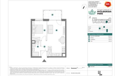 Rzut - Mieszkanie na sprzedaż 2 pokoje o powierzchni 37,8 m² - numer J29 w Apartamenty Myśliborska Park