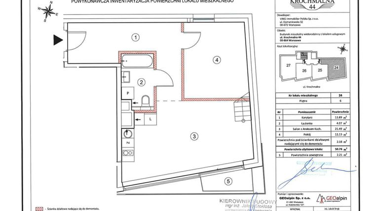 Rzut - Mieszkanie na sprzedaż 3 pokoje o powierzchni 73,94 m² - numer M24 w Rezydencja Krochmalna 44