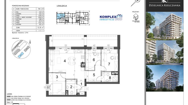 Rzut - Mieszkanie na sprzedaż 4 pokoje o powierzchni 72,78 m² - numer 47 w Dzielnica Kielczanka etap II