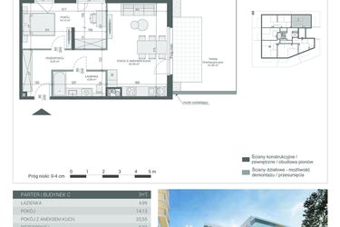 Rzut - Mieszkanie na sprzedaż 2 pokoje o powierzchni 48,89 m² - numer 6 w Unikat Apartamenty C