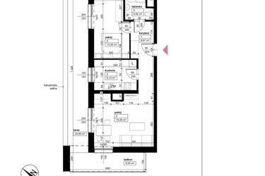 Rzut - Mieszkanie na sprzedaż 2 pokoje o powierzchni 53,39 m² - numer D1/1/5/23 w Malta Wołkowyska etap III