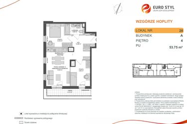 Rzut - Mieszkanie na sprzedaż 3 pokoje o powierzchni 53,75 m² - numer 1_1_A_4_28 w Wzgórze Hoplity