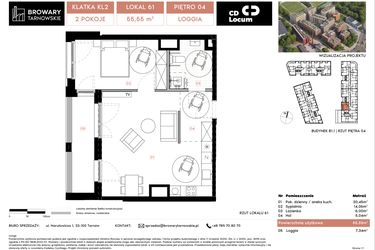 Rzut - Mieszkanie na sprzedaż 2 pokoje o powierzchni 55,55 m² - numer B1.1.61 w Browary Tarnowskie