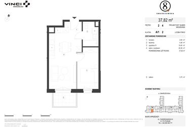 Rzut - Mieszkanie na sprzedaż 2 pokoje o powierzchni 37,82 m² - numer A/1/2.4 w Smardzewska 8