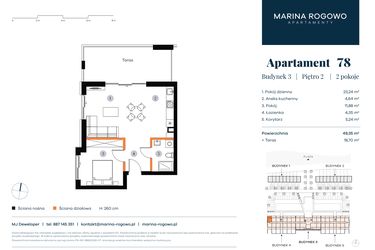Rzut - Mieszkanie na sprzedaż 2 pokoje o powierzchni 49,35 m² - numer 78 w Apartamenty Marina Rogowo