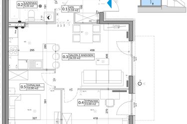 Rzut - Mieszkanie na sprzedaż 3 pokoje o powierzchni 61,95 m² - numer 36A w Osiedle Młodych etap IV