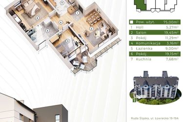 Rzut - Mieszkanie na sprzedaż 3 pokoje o powierzchni 76,28 m² - numer 19A.M1 w Osiedle Leśny Zakątek