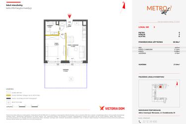 Rzut - Mieszkanie na sprzedaż 2 pokoje o powierzchni 38,58 m² - numer 3 w Metro Art 7