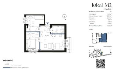 Rzut - Mieszkanie na sprzedaż 3 pokoje o powierzchni 48,34 m² - numer M2 w Villa Widok