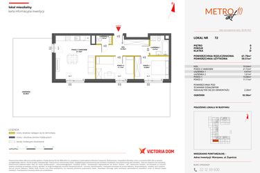 Rzut - Mieszkanie na sprzedaż 3 pokoje o powierzchni 61,79 m² - numer 72 w Metro Art 10