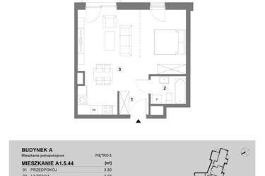 Rzut - Mieszkanie na sprzedaż 1 pokój o powierzchni 43,39 m² - numer A1.5.44 w ATAL Grabiszyn