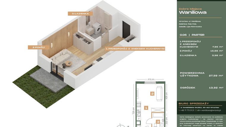 Rzut - Mieszkanie na sprzedaż 1 pokój o powierzchni 27,59 m² - numer L.0-6 w Dobre Miejsce Waniliowa