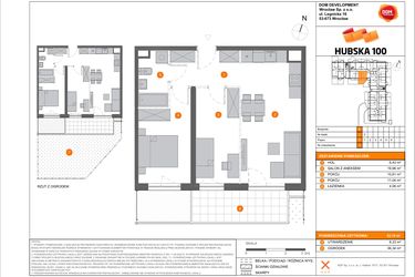 Rzut - Mieszkanie na sprzedaż 3 pokoje o powierzchni 52,1 m² - numer B.5 w Hubska 100