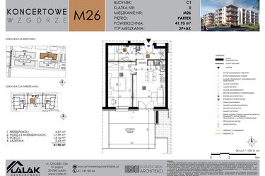 Rzut - Mieszkanie na sprzedaż 2 pokoje o powierzchni 41,95 m² - numer C1_M26/P w Koncertowe Wzgórze etap II