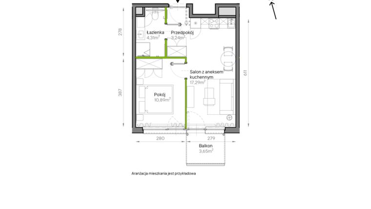 Rzut - Mieszkanie na sprzedaż 2 pokoje o powierzchni 35,73 m² - numer A2/16 w Bemowo Vita