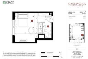 Rzut - Mieszkanie na sprzedaż 1 pokój o powierzchni 25,87 m² - numer A-KL-B.80 w Konopacka