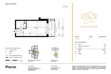 Rzut - Mieszkanie na sprzedaż 1 pokój o powierzchni 32,59 m² - numer 23A/6 w Izera Park
