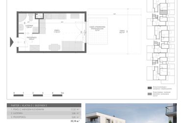 Rzut - Mieszkanie na sprzedaż 1 pokój o powierzchni 25,18 m² - numer 45 w Monsa bud. E
