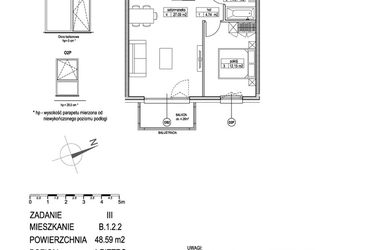 Rzut - Mieszkanie na sprzedaż 2 pokoje o powierzchni 48,69 m² - numer B.1.2.2 w Atut III