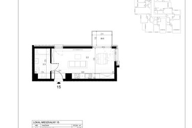 Rzut - Mieszkanie na sprzedaż 1 pokój o powierzchni 28,09 m² - numer M15 w Trybuny Ludów 3