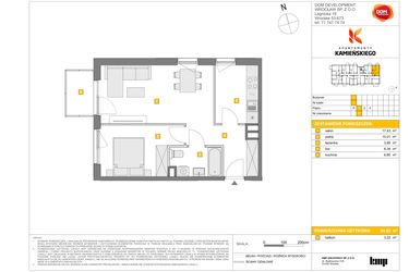 Rzut - Mieszkanie na sprzedaż 2 pokoje o powierzchni 44,23 m² - numer A11 w Apartamenty Kamieńskiego