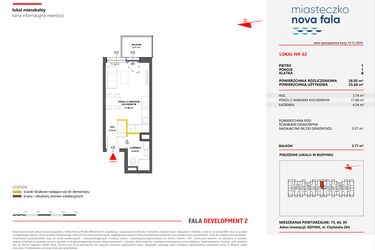 Rzut - Mieszkanie na sprzedaż 1 pokój o powierzchni 26,05 m² - numer 62 w Miasteczko Nova Fala