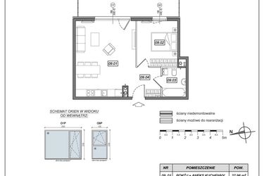 Rzut - Mieszkanie na sprzedaż 2 pokoje o powierzchni 49,15 m² - numer 6.A.09 w Urzeka bud. 6 i 7