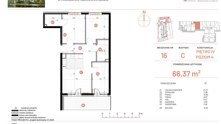 Rzut - Mieszkanie na sprzedaż 4 pokoje o powierzchni 66,37 m² - numer 16.16 w Osiedle Nowe Horyzonty etap II