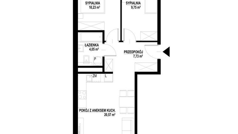 Rzut - Mieszkanie na sprzedaż 3 pokoje o powierzchni 52,33 m² - numer 69 w SASKA BLU