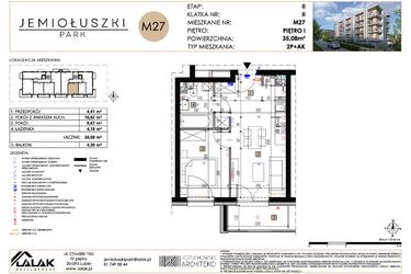 Rzut - Mieszkanie na sprzedaż 2 pokoje o powierzchni 35,08 m² - numer A2_M27 w Jemiołuszki Park etap 2