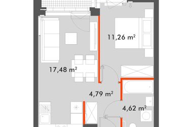 Rzut - Mieszkanie na sprzedaż 2 pokoje o powierzchni 38,15 m² - numer F1.C.02.05 w Splot Wola