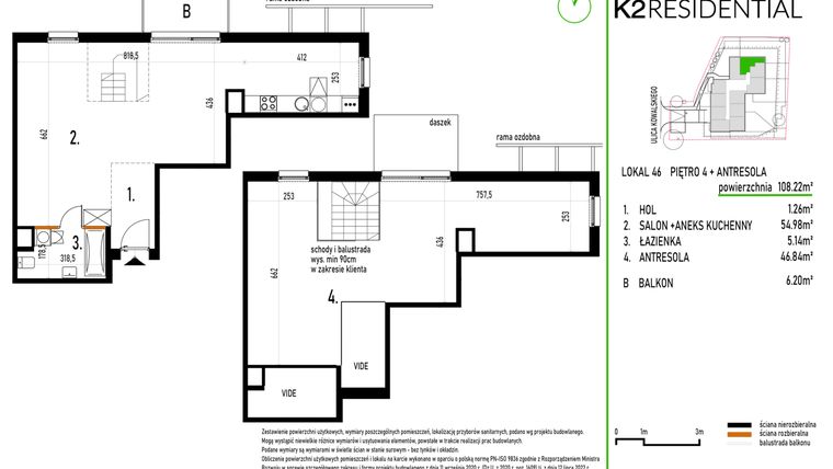 Rzut - Mieszkanie na sprzedaż 1 pokój o powierzchni 108,22 m² - numer 46 w Kowalskiego 37