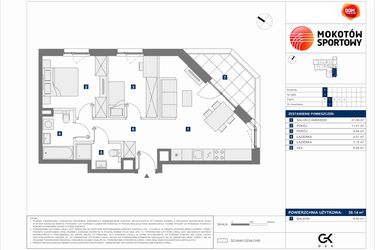 Rzut - Mieszkanie na sprzedaż 3 pokoje o powierzchni 58,14 m² - numer F.7 w Mokotów Sportowy