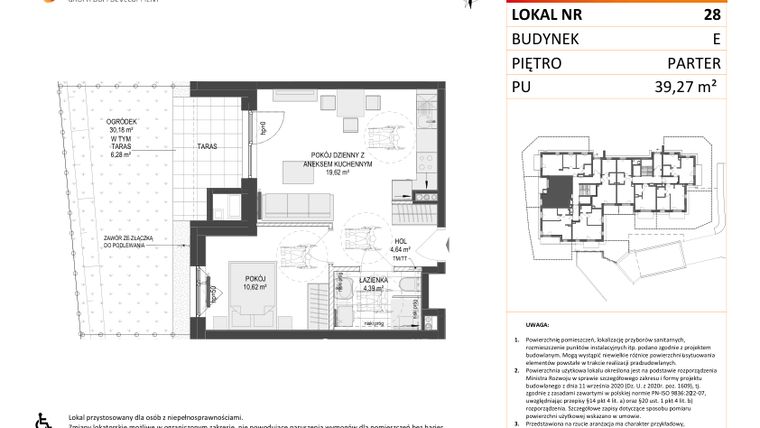 Rzut - Mieszkanie na sprzedaż 2 pokoje o powierzchni 39,27 m² - numer E.28 w Osiedle Warszawska