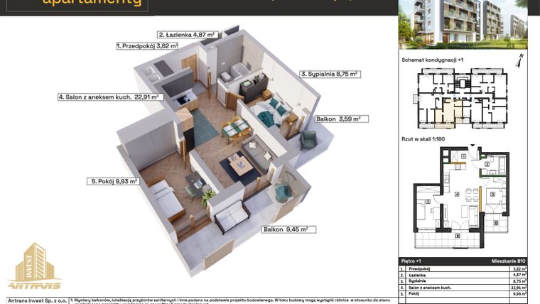 Rzut - Mieszkanie na sprzedaż 3 pokoje o powierzchni 50,92 m² - numer B10 w Osiedle Wełnowe Apartamenty