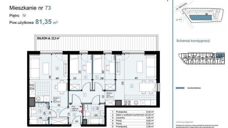 Rzut - Mieszkanie na sprzedaż 4 pokoje o powierzchni 81,35 m² - numer 73 w Medyków 32