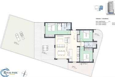 Rzut - Mieszkanie na sprzedaż 3 pokoje o powierzchni 94 m² - numer AP2 w Residencial Royal Park
