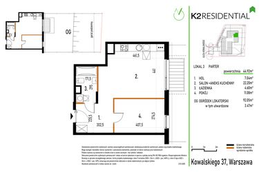Rzut - Mieszkanie na sprzedaż 2 pokoje o powierzchni 44,92 m² - numer 3 w Kowalskiego 37